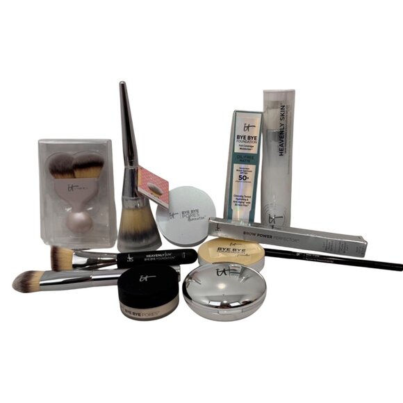NEW It Cosmetics Makeup Lot Includes Brushes Bye Bye Pores Powder Brow Power Per - Picture 1 of 16